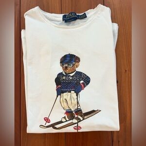Sale!! Ralph Lauren White Ski Bear Graphic Tee—rugged look w/ trimmed collar